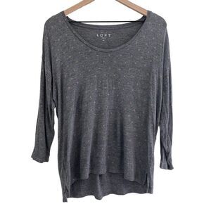 Loft Medium Gray Lightweight 3/4 Sleeve Shirt Metallic Polka Dot Top
